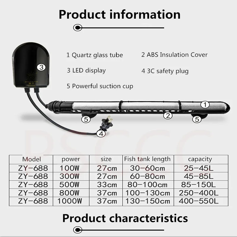 300 Вт 500 Вт 800 Вт 1000 Вт светодиодный дисплей PTC аквариумный нагреватель взрывозащищенный водонагреватель стержень для морских тропических рыб