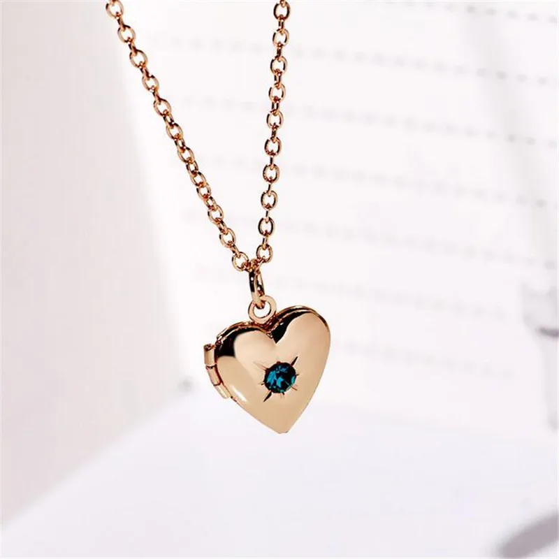 

Rhinestones Box Photo Frame Locket Pendant Necklace Fashion Heart Jewelry For Women Love Gift YT-N331