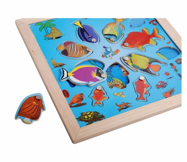 Деревянная головоломка для детей, развивающая игрушка, Веселая Детская Магнитная рыболовная игрушка для детей, игра для рыбалки DT6560