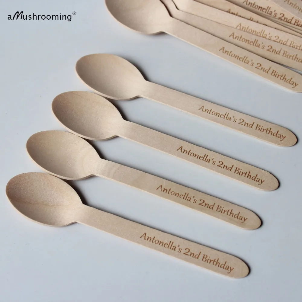 

x50 Birthday Party Wooden Cake Spoons Customized Engraving Serving and Dining Spoons 1st 2nd Birthday Dessert Spoons