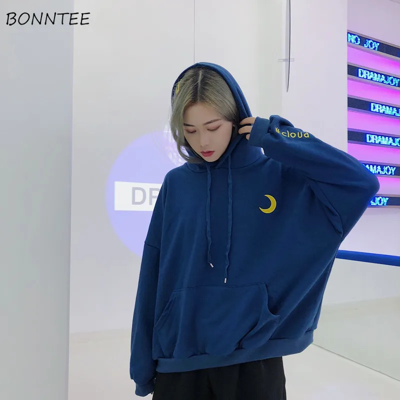 

Hoodies Women Elegant Trendy Letter Embroidery Plus Velvet Soft Warm Ulzzang Korean Womens Sweatshirt Daily Loose Student Lovely