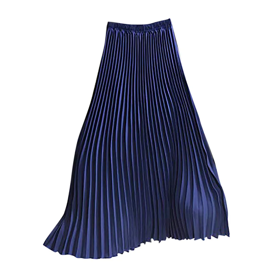 Цветные плиссированные юбки, однотонная плиссированная летняя юбка, Женская Повседневная плиссированная Однотонная юбка средней длины с высокой талией, эластичная юбка L0413 - Цвет: Blue