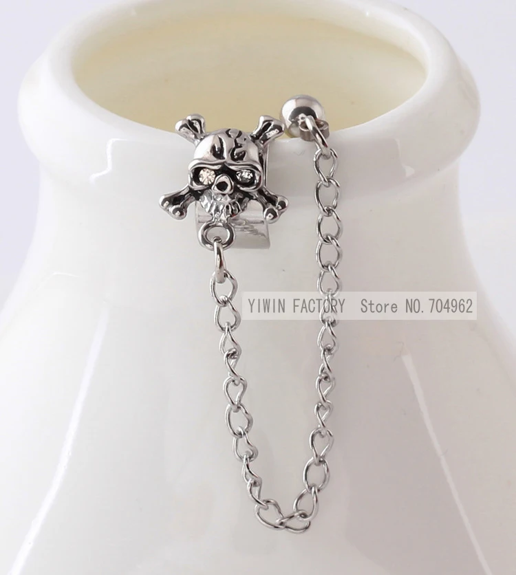 Free shipping Medical steel No need ear hole stud Punk body jewelry Ear clip with chain Not fade&ampAllergy free earring BJC205 | Украшения