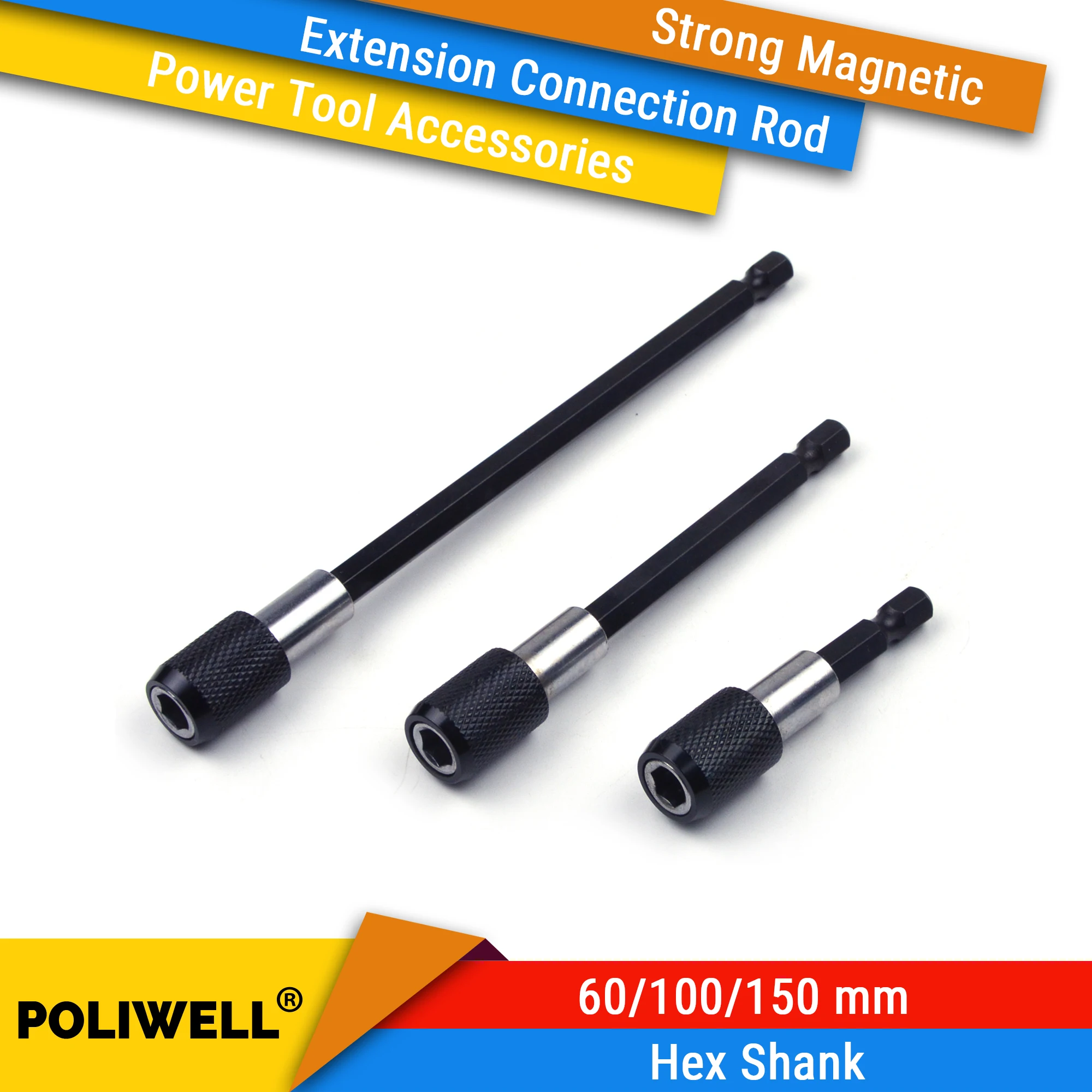 

60/100/150mm 1/4 Inch Strong Magnetic Hex Shank Extension Connecting Rod Quick Adapter for Electric Drill Power Tool Accessories