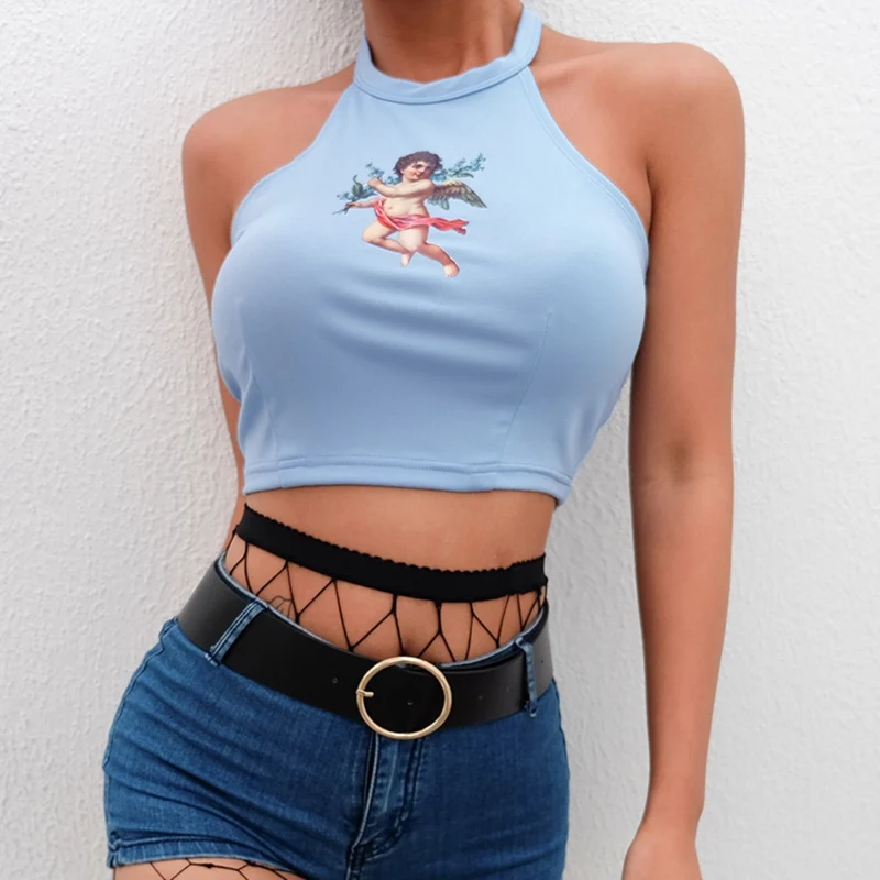 

Summer Sexy Halter Crop Top WomenTight Bustier Crop Top Tee Shirt Belly Casual Dance Tops V Tank Tops