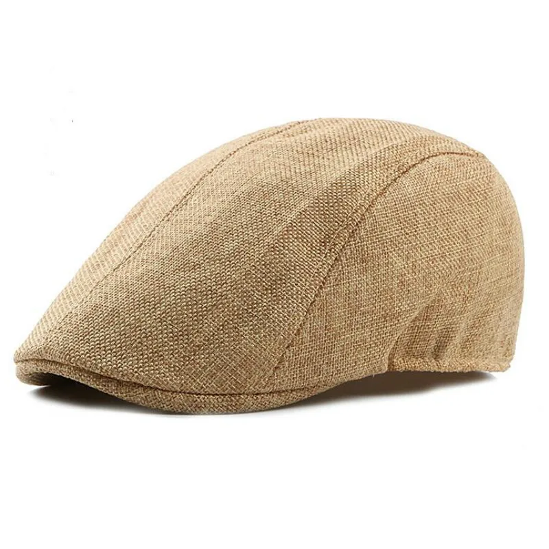 dark khaki Которая в душе дышащая однотонная летняя плоская кепка для женщин или мужчин льняной берет шляпа мужская duckbill газетная кепка Повседневная винтажная Кепка - Цвет: dark khaki