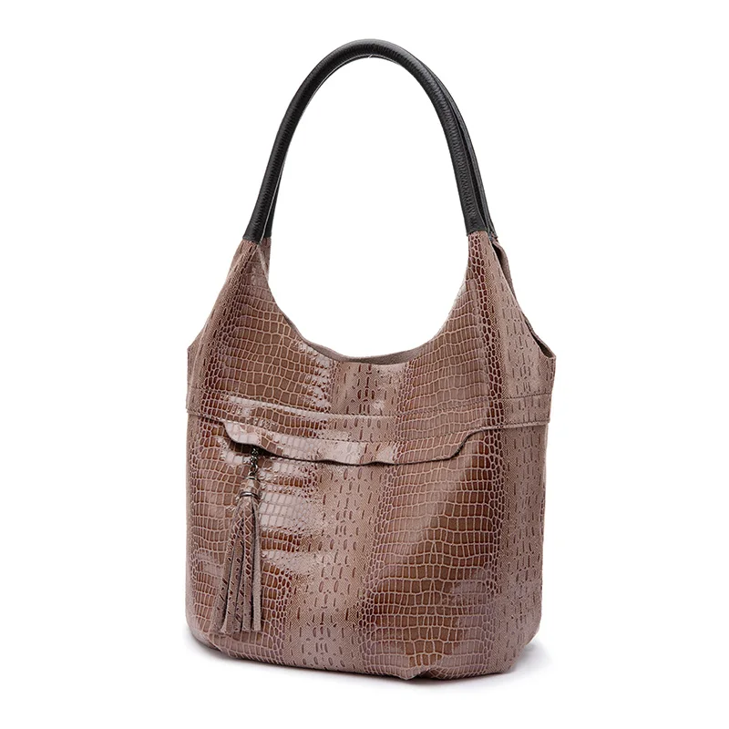REALER Брендовая женская сумка из натуральной кожи с кисточками, женская сумка на плечо, роскошные модные дизайнерские сумки, сумки-мессенджеры для женщин - Цвет: deep khaki