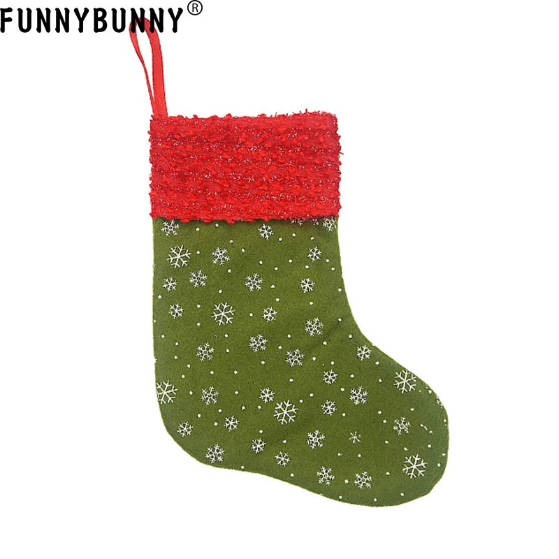 

FUNNYBUNNY 2pcs Snowflake Mini Christmas Stockings Gift Card Bags Holders Small Rustic Felt Red Xmas Tree Decorations
