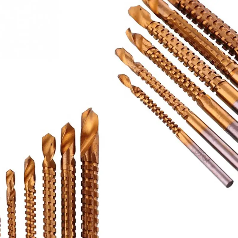 

New 3-8mm Titanium-plated High Speed Steel Bit with 6-piece Plastic Metal-hole Grooving Bit Woodworking Tool