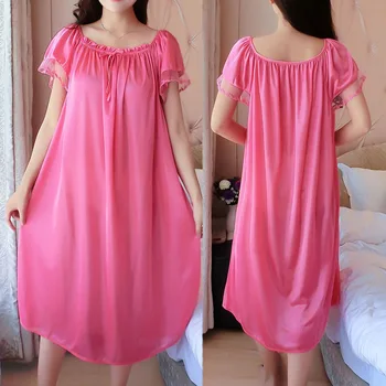 

Ladies Nightgown Soft Crew Collar Short Sleeve Long Sleeping Dress YJS Dropship
