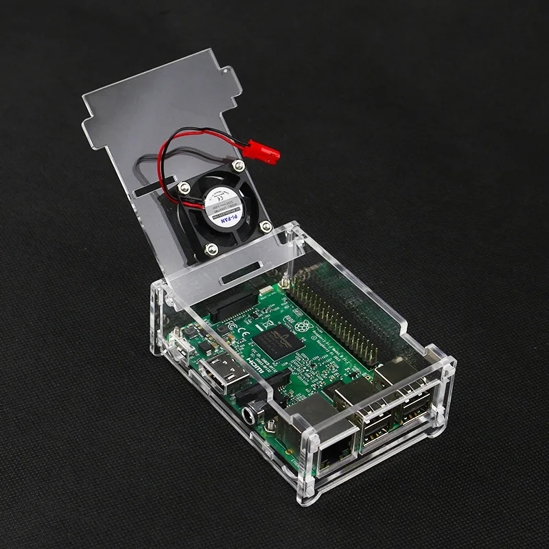 Акриловый чехол для Raspberry Pi 3 Model B+/Raspberry Pi 3, прозрачный чехол с охлаждающим вентилятором для Raspberry Pi