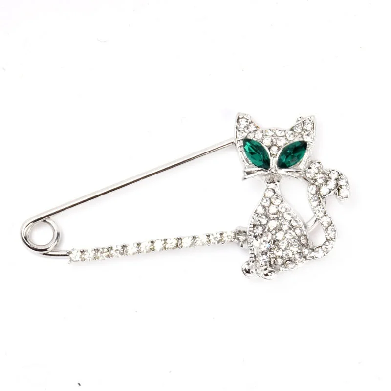 

1 pcs Fashion Crystal Cat Brooches Pin for Women Gold Silver Green Eyes Animal Brooch Clothing Accessories