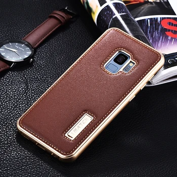

Original iMatch Case For Samsung Galaxy S9 S9 Plus Luxury Genuine Leather Phone Cases Bags Aluminum Metal Bumper Back Cover Case