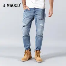 Мужские рваные джинсы SIMWOOD, штаны из денима с заплатками, джинсовые брюки длиной до щиколотки,, уличная одежда в стиле «