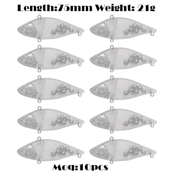 75 мм(3in) 21 г прозрачный ABS свинцовая головка вес Неокрашенный DIY VIB Быстро Тонущий Карандаш погремушка бас рыболовная приманка Рыбацкая приманка - Цвет: 75mm 21g 10pcs
