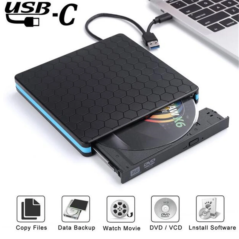 

KuWFi External DVD/CD/ VCD Burner RW SVCD Drive Player Optical Drive Universal Type C USB 3.0 for Mac/PC/Apple Laptop/OS/Windows