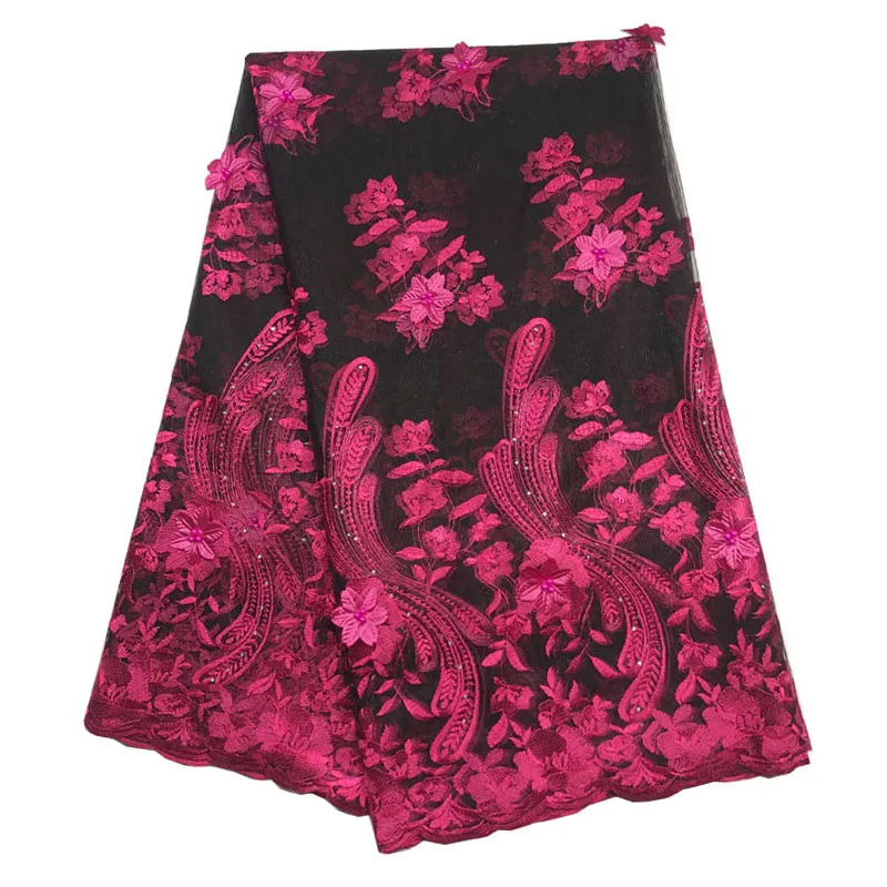 

Fashion African Lace Fabric High Quality red Lace Nigerian Lace Fabric 2019 High Quality Lace With Beaded 5yards