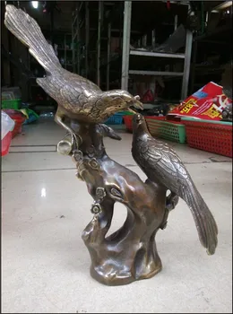 

Metal Crafts Asian Antique Antiques Collection Chinese Carving Double Magpie Copper Statue Shipping