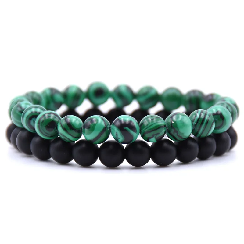 

KANGKANG 2 pieces/Set 8mm Natural stone Beads Elastic wire bracelets charm Bracelet for men&women 3 styles of style Jewellery