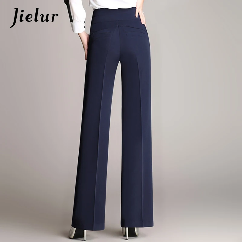 Jielur Осенние новые повседневные широкие брюки женские большие размеры S-4XL прямые черные брюки для женщин Свободные узкие брюки с высокой талией