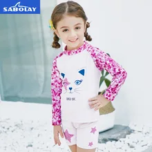 Sabolay детей солнцезащитный крем купальник с длинными рукавами для девочек Купальники UPF50+ быстрое высыхание девочек водолазный костюм Surf Костюмы Рашгард
