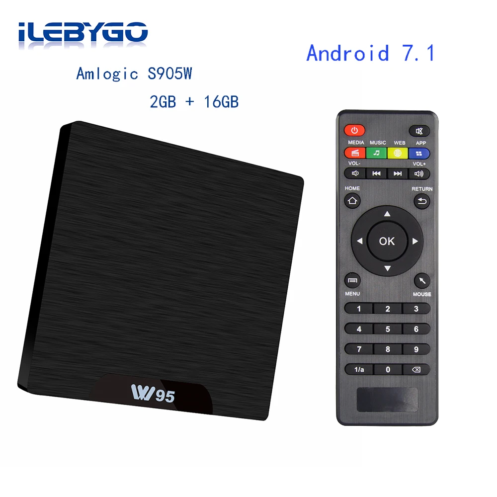 Ilebygo W95 Android 7,1 ТВ приставка Amlogic S905W четырехъядерный 2 Гб 16B телеприставка 2,4G Wifi HD2.0 3D H.265 4K медиаплеер PK X96 mini