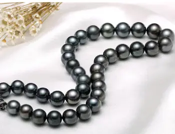 

free shipping stunning AAA10-11mm round sout sea black pearl necklace 18inch14k