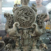 Песня voge gem S0669 Династия Китайский Старый Jade ручной работы разделываемый Зверь Овцы Зун Птица Феникс Курильница Ваза