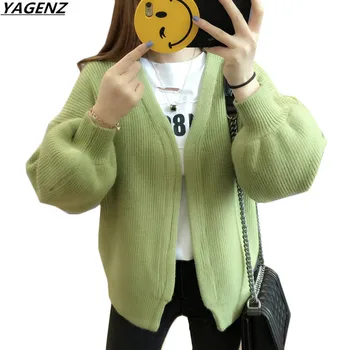 

Women Sweater Short Jacket Knitted Cardigan 2017 Spring Autumn Coat Lantern Sleeves Sweater Coat Female Casual Tops YAGENZ K511