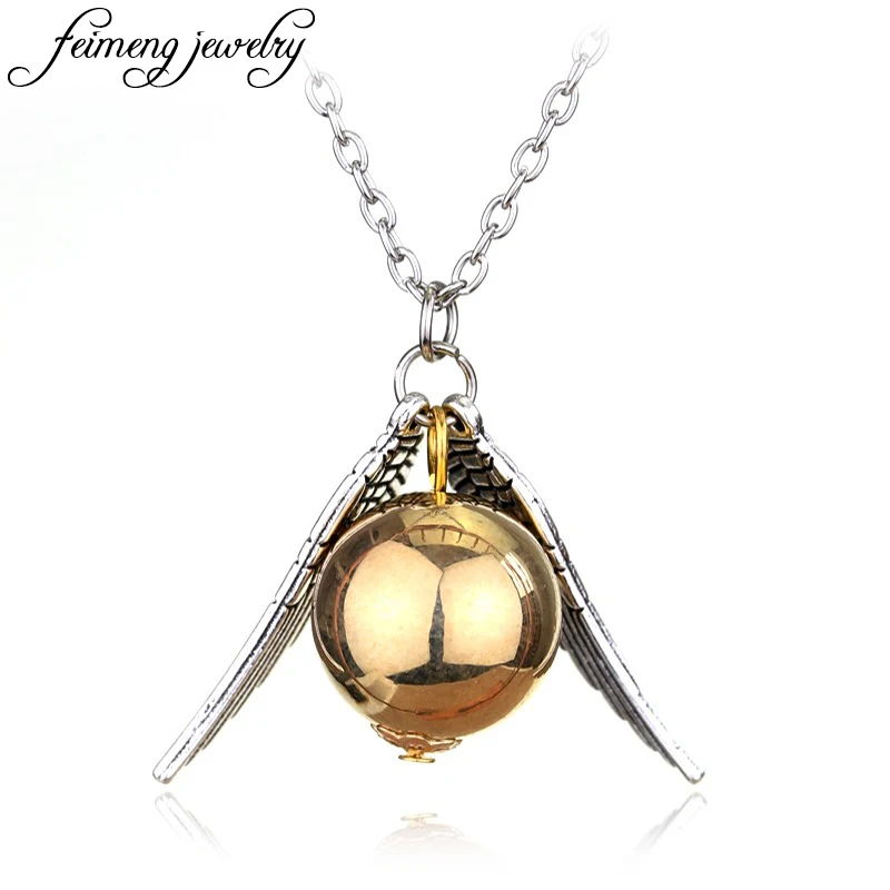 

The Golden Snitch Necklaces Fashion Long Chain Necklace Silver And Bronze Wing Pendants Angel Wing Charm Necklace Movie Jewelry