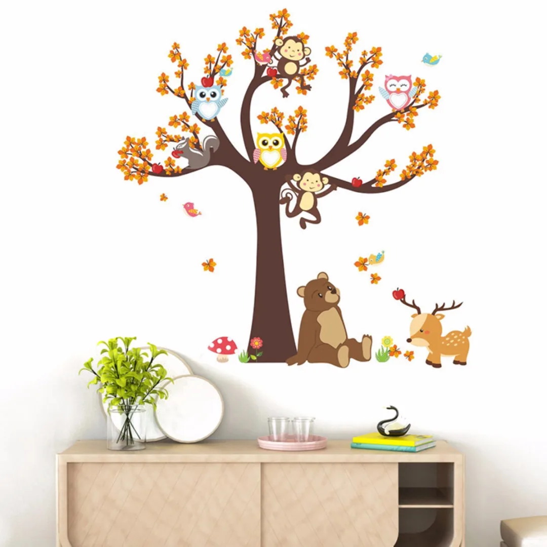 2018 Newest  Cartoon Owl Bird Tree Squirrel Art Wall Sticker Decal Nursery Baby Room Decor