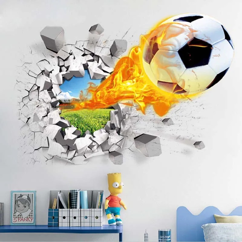 

70*50CM Big Size 3D Dimensional Stickers Toy Soccer Sport Car Football Fire For Wall Cool Children Creative Stickers