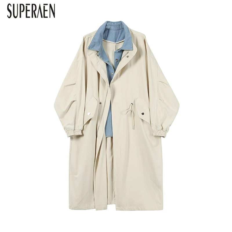 

SuperAen Windbreaker Female 2019 Spring and Autumn Korean Style Trench Coat for Women Stitching Denim Wild Women Clothing