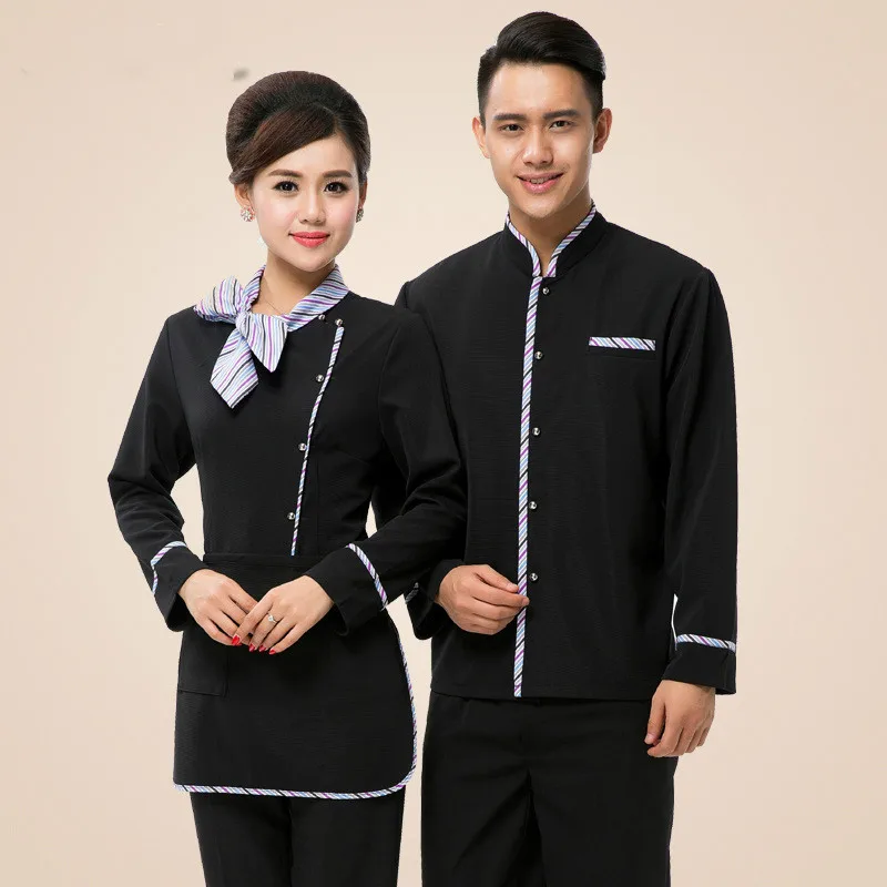 

Top+Apron Restaurant Waiter Uniform for Men Women Hotel Work Unifom Cafe Catering Waitress Work Wear Fast-food Chef Jacket 89