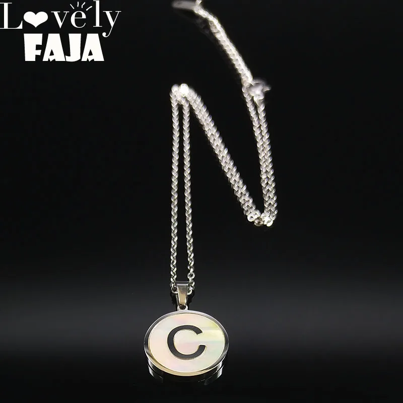 

2019 Fashion Small Shell Stainless Steel Neckless for Women Silver Color C Letter Necklaces Pendants Jewelry gargantilla N18626