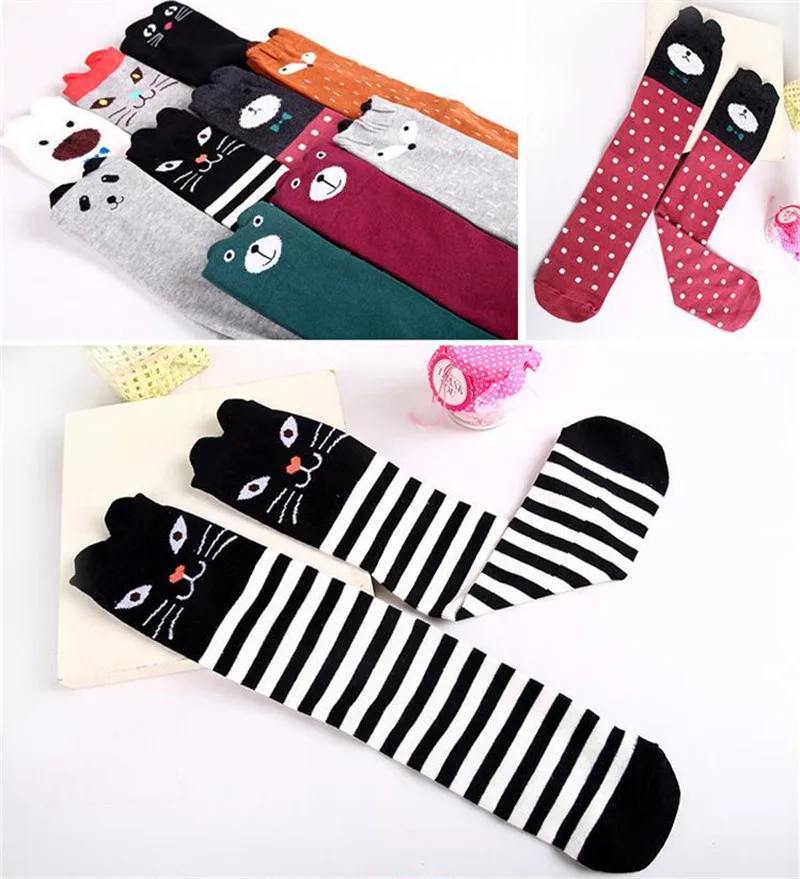 Новые весенне-осенние детские носки хлопковые гольфы для маленьких девочек с 3D принтом кота модный мультяшный медведь, носки для танцев