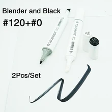 TouchNew, двойной наконечник,#120+ 0, бесцветный блендер, черный маркер, ручка на спиртовой основе, художественные маркеры для художника, школы, раскраска, эскиз, дизайн