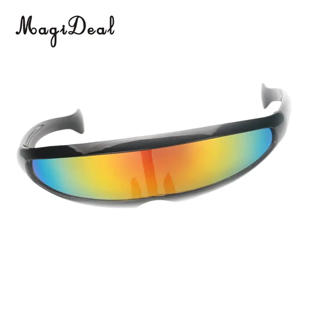 MagiDeal 2 Pieces Funny Narrow Rainbow Metallic Silver Space Robot Alien Eyeglasses Shade Eyewear Future Soldier Sunglasses