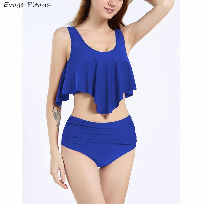 

2019 new swimsuit women biquinis feminino womens swim wear padded high leg high waist ruffles branded bikini beachwear