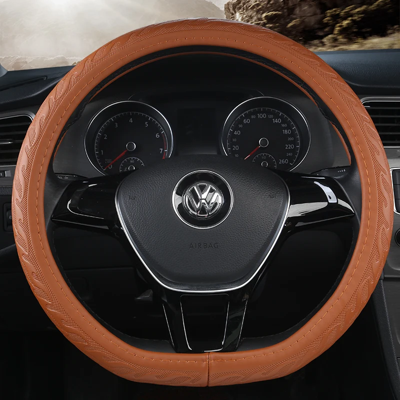 

KKYSYELVA D Shape Steering-Wheel Black Auto Car Steering Wheel Cover Leather 38CM wheel cover Interior accessories