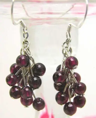 

SALE Exquisite! 4mm brown Round garnet Grape 1.5 inch earring with Stering Silver 925 stud-ear132 wholesale/retail Free shipping