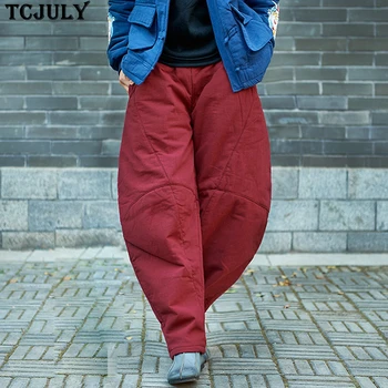 

TCJULY Autumn Winter 2019 Cotton Linen Pants Solid Bloomers Loose Casual Trousers With Pockets Streetwear Women's Wide Leg Pants