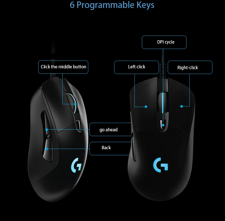 Logitech G403 Проводная игровая мышь raton 12000 точек/дюйм оптическая отслеживание RGB Mause эргономичная мышь для компьютера 6 ключей souris gamer