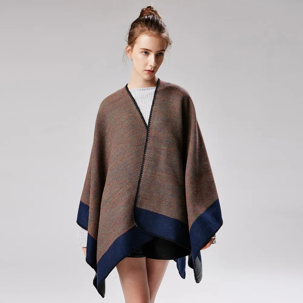 

2019 new winter poncho and cap for women scarf knitted thick warm lady pashmina cashmere like scarves Blanket shawls echarpe