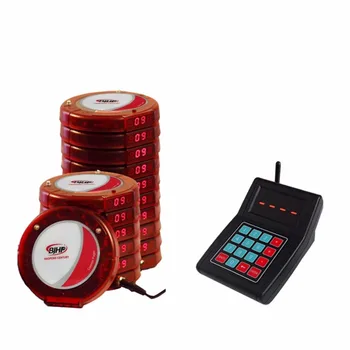 

BJHP Restaurant paging wireless queue number calling system keypad transmitter*1+charger base*2+coaster pager*15
