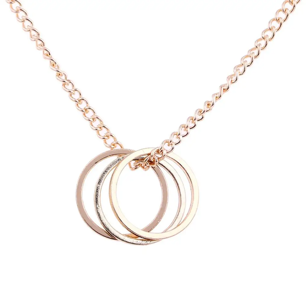 

Fashion Women Necklaces 3 Circle Geometric Pendant Clavicle Chain Pendant Necklace Statement Jewelry For Lady Birthday Gift