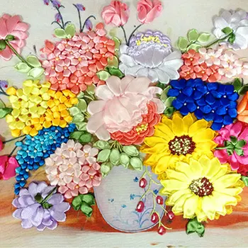 

55X45cm Spring Color DIY 3d Cross Stitch Kit Needlework Unfinished Ribbon Embroidery Painting Stitching Handicraft Gift