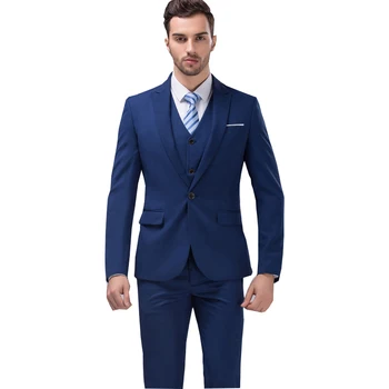 

2017 Famous Brand blue Wedding Groom suits for men 3 Pieces (Jacket+Vest+Pant) Slim Fit Tuxedo Formal mens Suit Plus Size 6XL