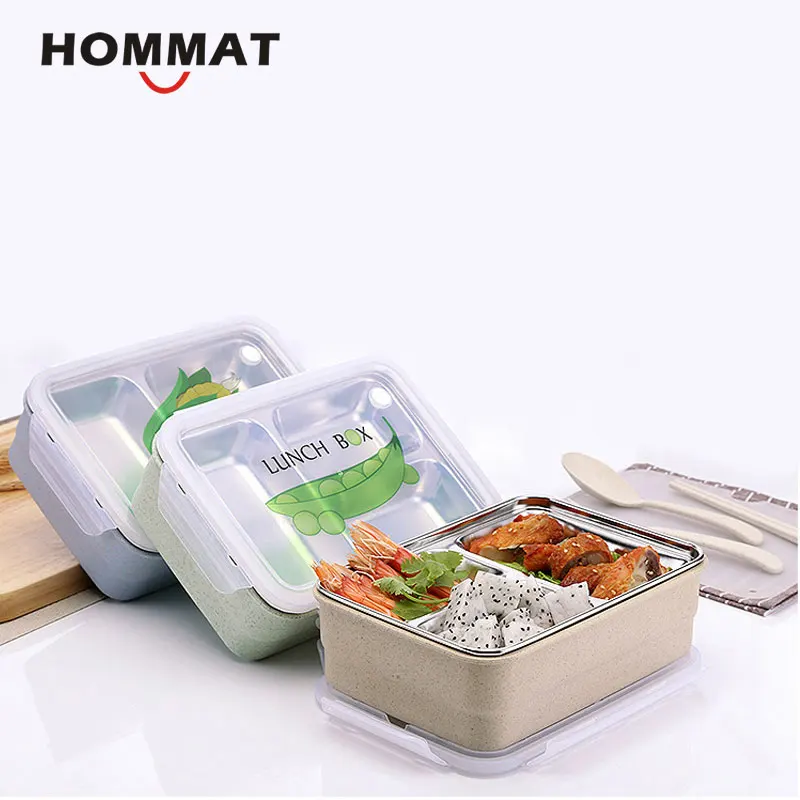 

Japanese Lunch Box Bento Box with Compartments Stainless Steel Plastic Food Container Lunchbox Food Box with Carry Lunch Bag