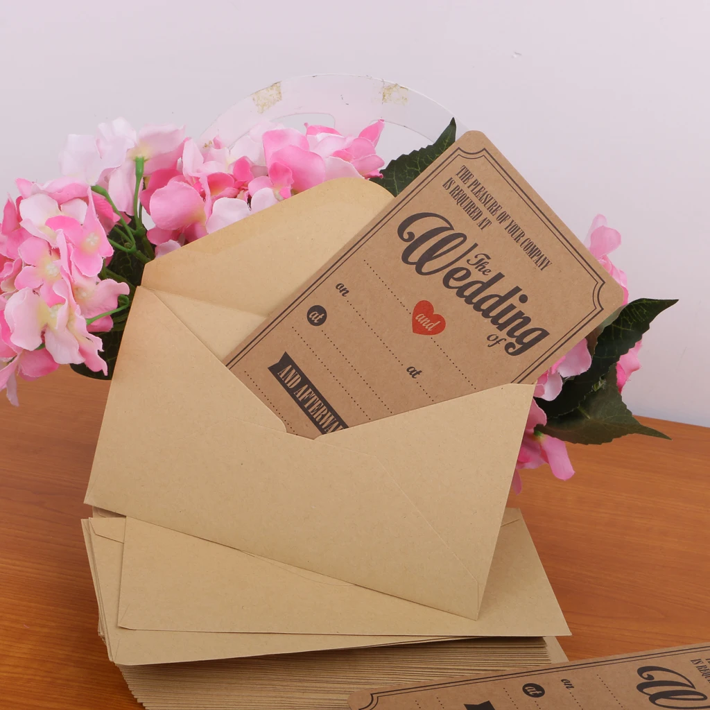 Pack 50pcs Kraft Brown Vintage Rustic Wedding Invitations Cards & Envelopes